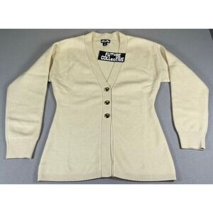 Future Collective Womens Cream Cardigan Small V Neck Button Knit‎ Sweater NWT